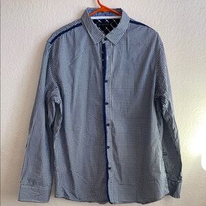 Blue and White Casual Button Down Shirt with Textured Fabric